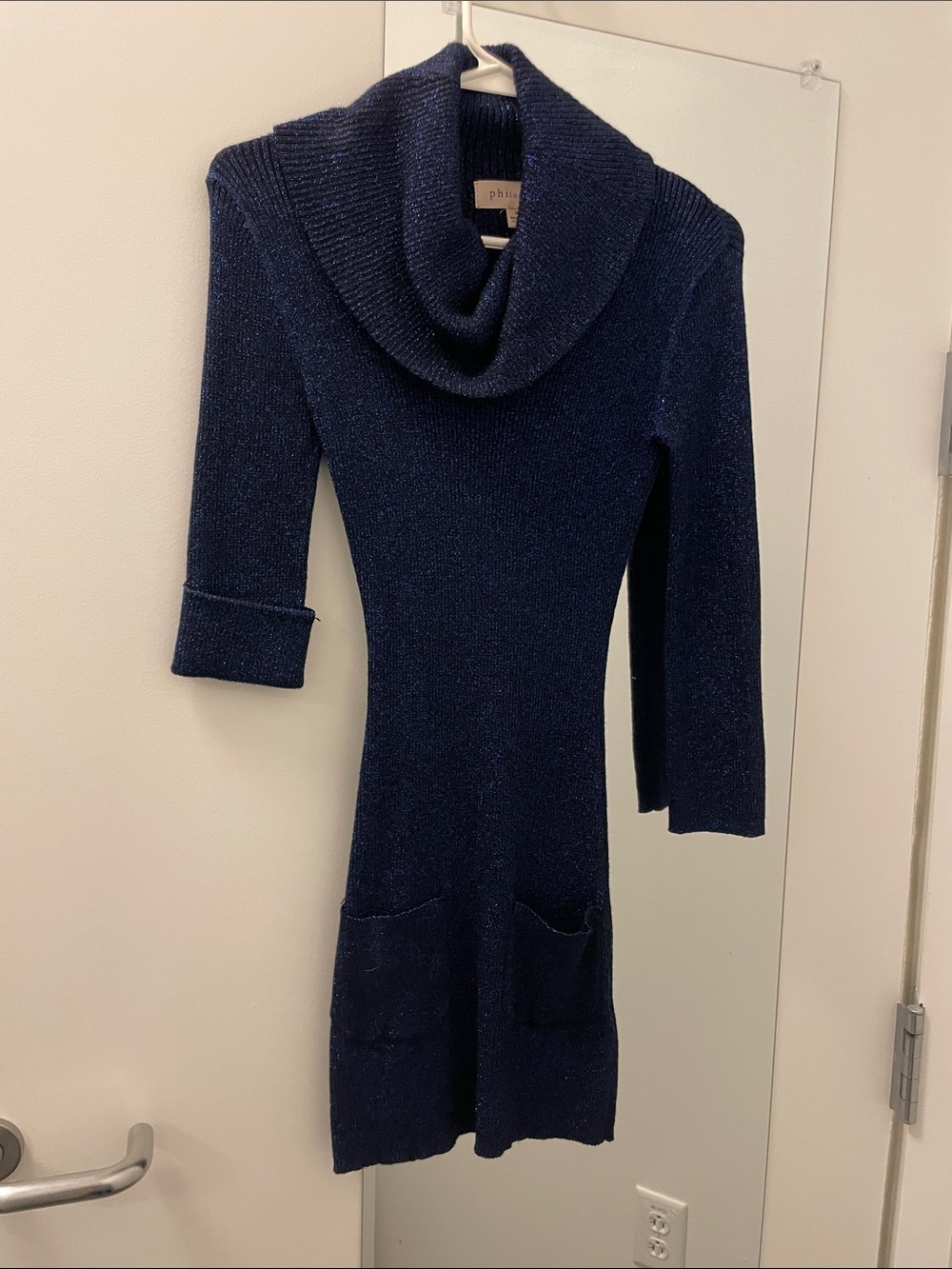Philosophy Navy Sparkle Cowl Neck Sweater Dress